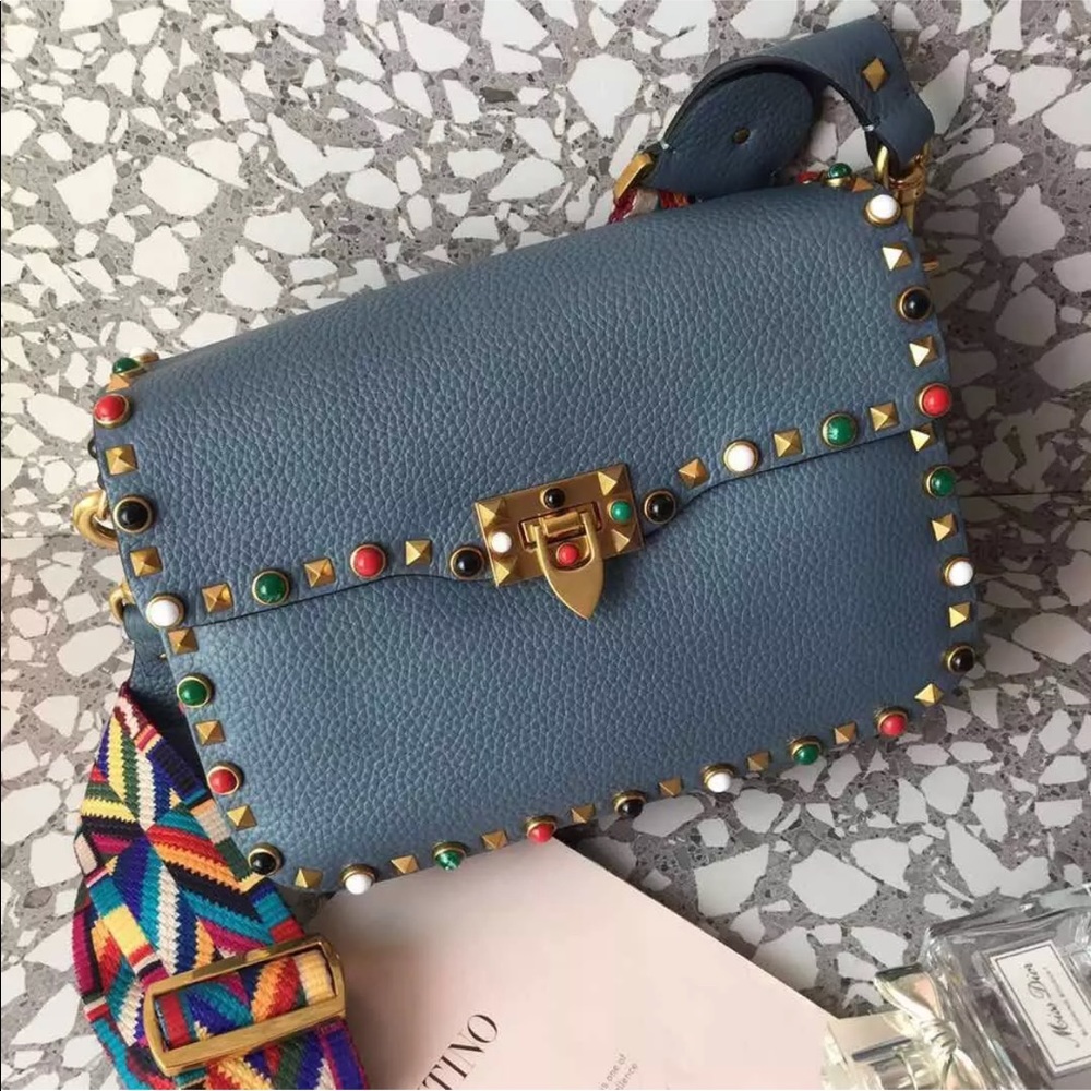 Rockstud bag in blue with guitar strap
